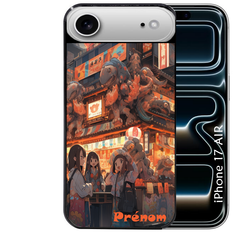Coque noire taperso pour Iphone 17 17E AIR MAX PRO avec motif anime street japan personnalise protection antichoc personnalisée