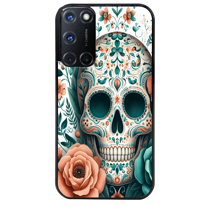 Coque noire taperso pour OPPO Reno 8 LITE avec motif mort mexicaine turquoise protection antichoc personnalisée