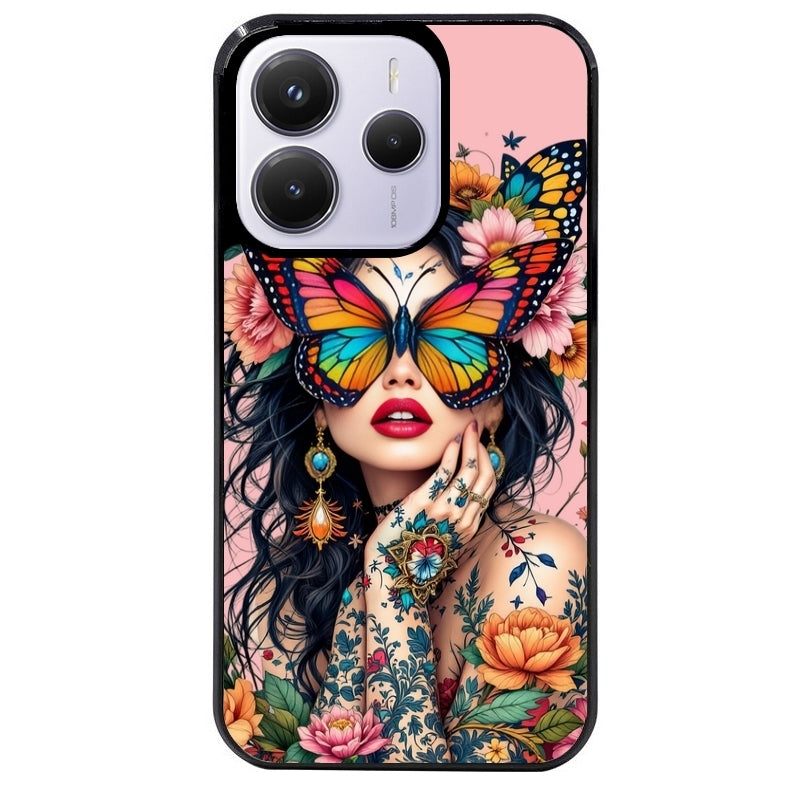 Coque noire taperso pour Redmi Note 14 et PRO PLUS 4G 5G avec motif femme papillon protection antichoc personnalisée