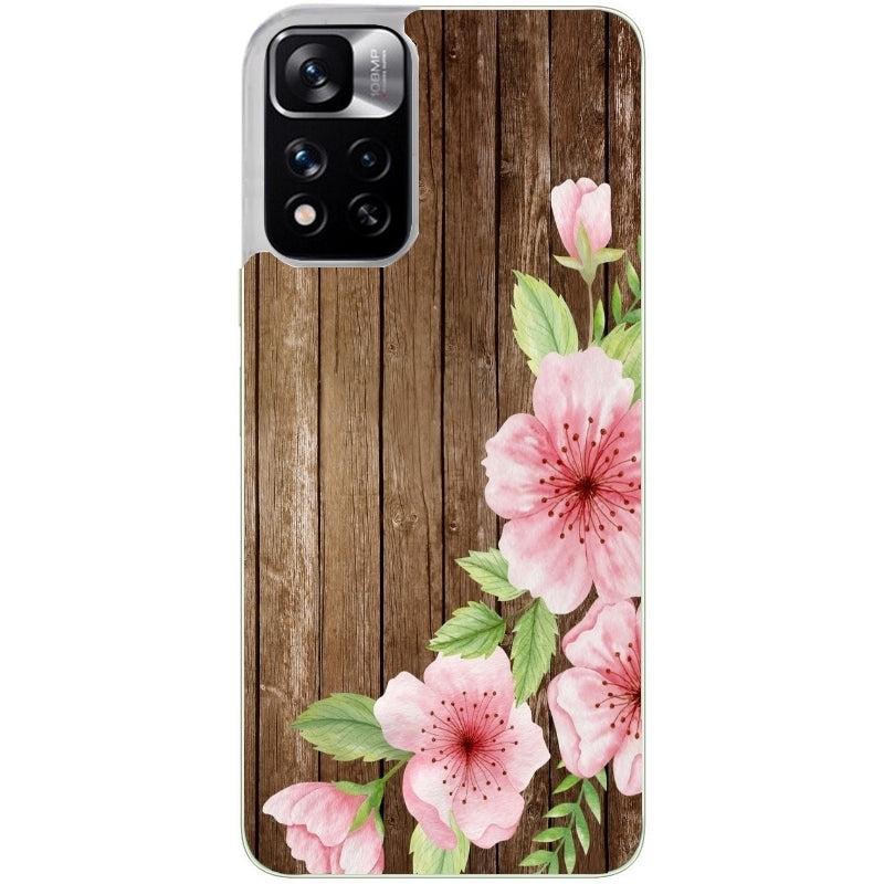 Coque taperso pour Redmi Note 10 4G 5G PRO 10S avec motif bois avec fleur rose protection antichoc personnalisée