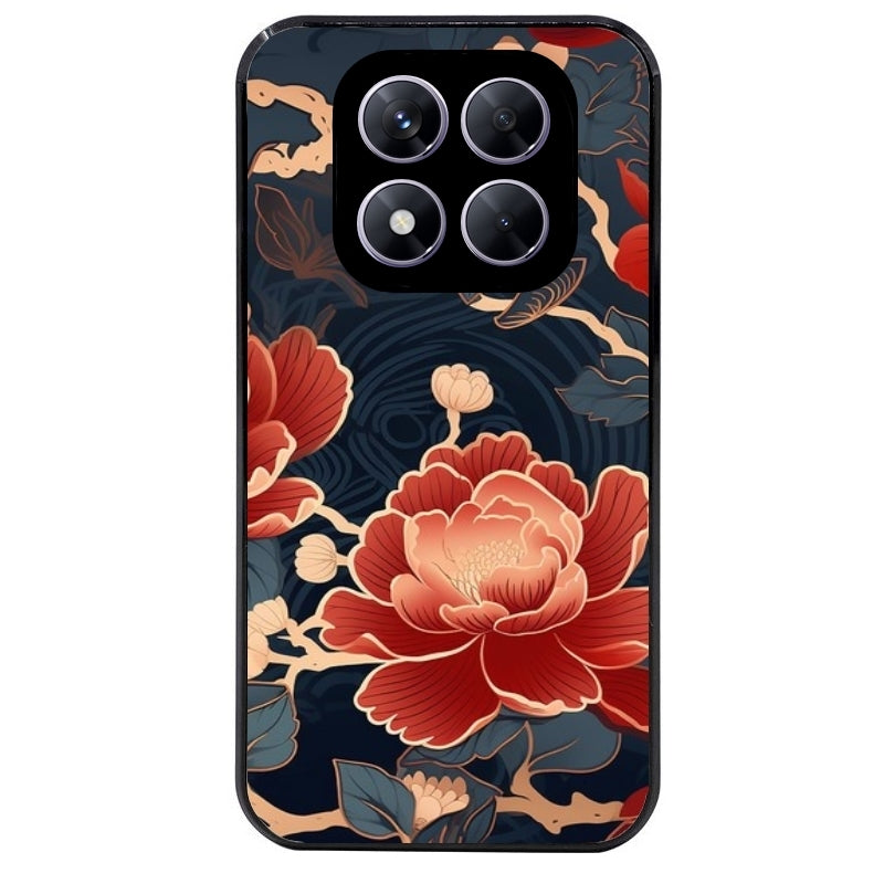 Coque noire taperso pour Redmi Note 14 et PRO PLUS 4G 5G avec motif fleur japan protection antichoc personnalisée