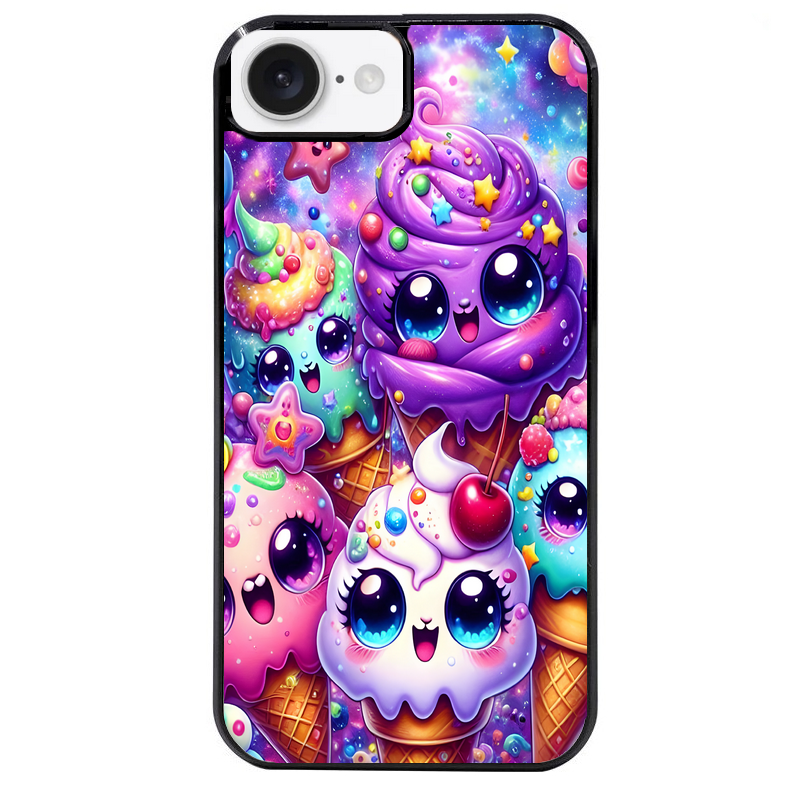 Coque noire taperso pour Iphone 16 16E PLUS MAX PRO avec motif anime ice cream kawaii protection antichoc personnalisée