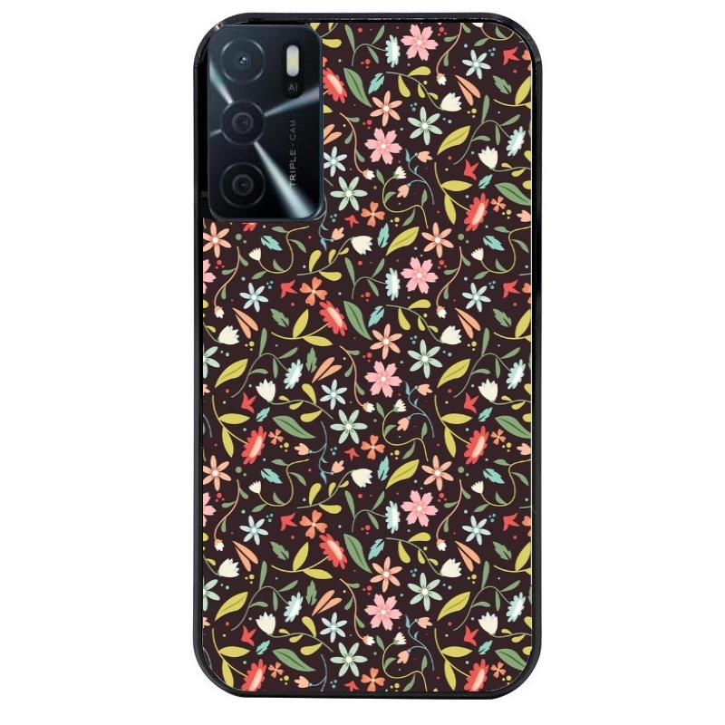 Coque noire taperso pour OPPO A16 et A16S avec motif petites feurs multicolores protection antichoc personnalisée
