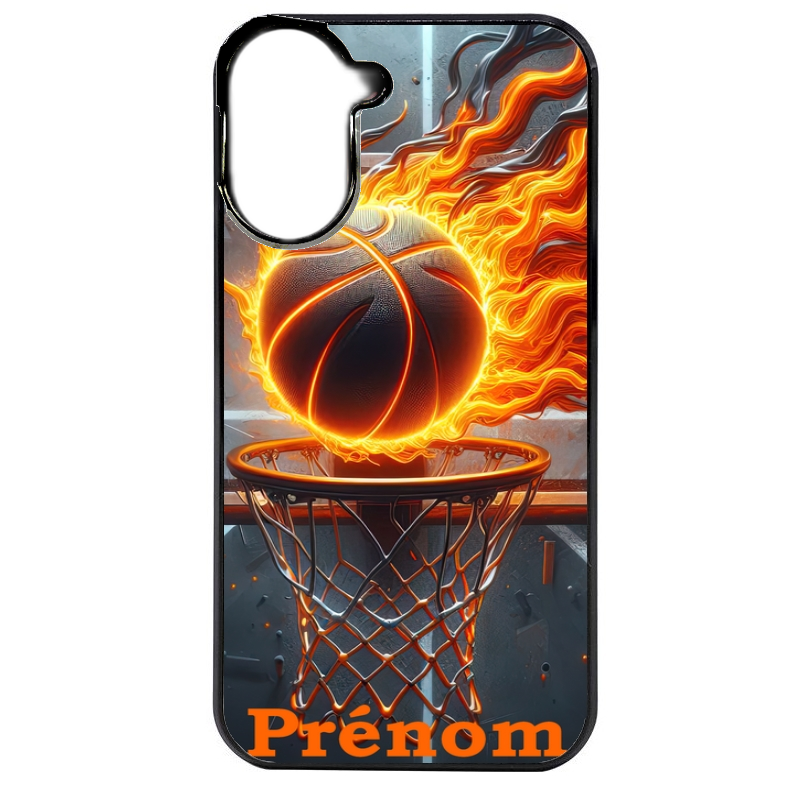 Coque noire taperso pour POCO C71 4G avec motif basket flamme personnalisee protection antichoc personnalisée