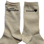 Chaussettes personnalisée paillettes doré motif marraine 100%