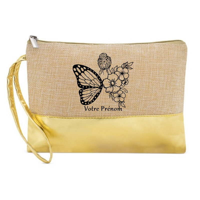 Pochette fée et papillon en jute et doré en jute et doré