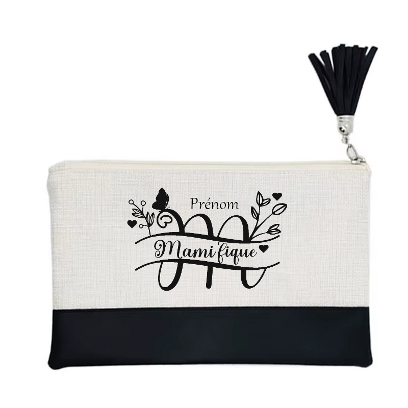 Pochette personnalisée motif mamie magnifique en toile et simili cuir personnalisée