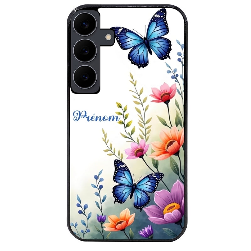 Coque noire taperso pour galaxy A06 A16 A26 A36 A56 avec motif papillon prenom personnalisee protection antichoc personnalisée