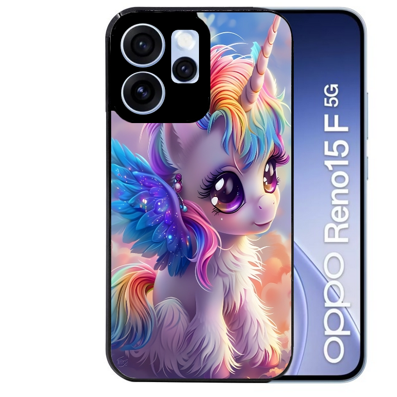 Coque noire taperso pour OPPO Reno 15 et F FS 5G avec motif licorne style anime protection antichoc personnalisée