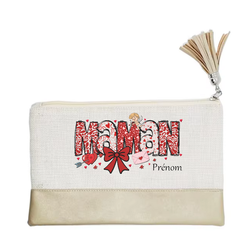 Pochette personnalisée motif maman ange en toile et simili cuir personnalisée