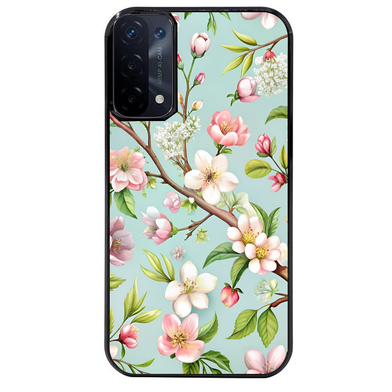 Coque noire taperso pour OPPO A54 et A74 5G avec motif fleur de printemps protection antichoc personnalisée