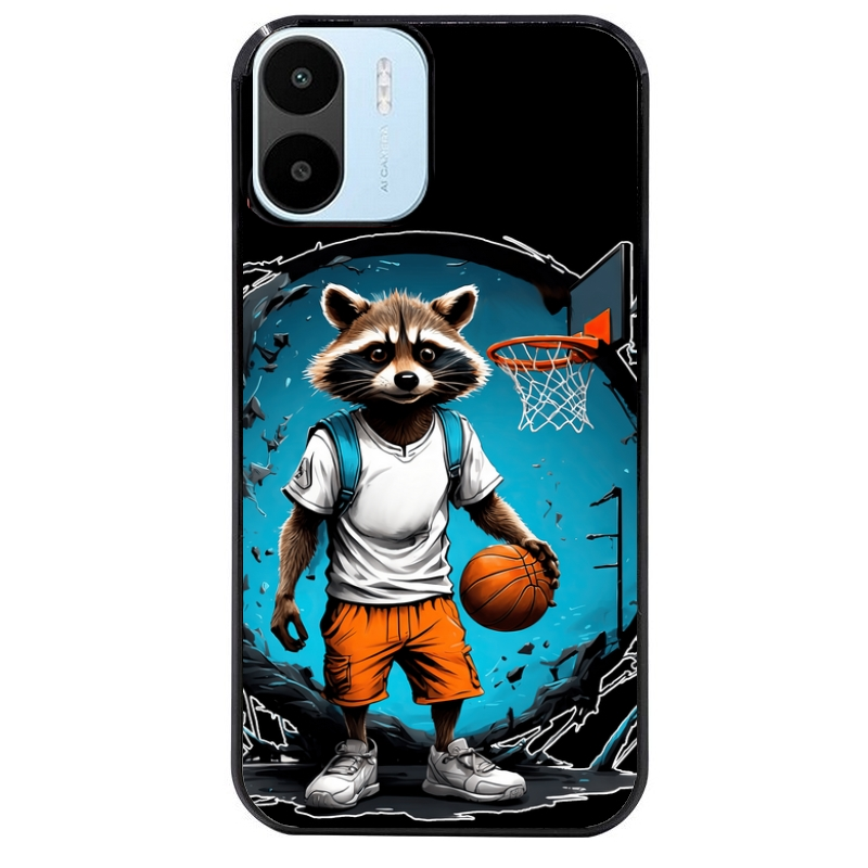 Coque noire taperso pour Redmi A1 et A2 avec motif basket racoon protection antichoc personnalisée