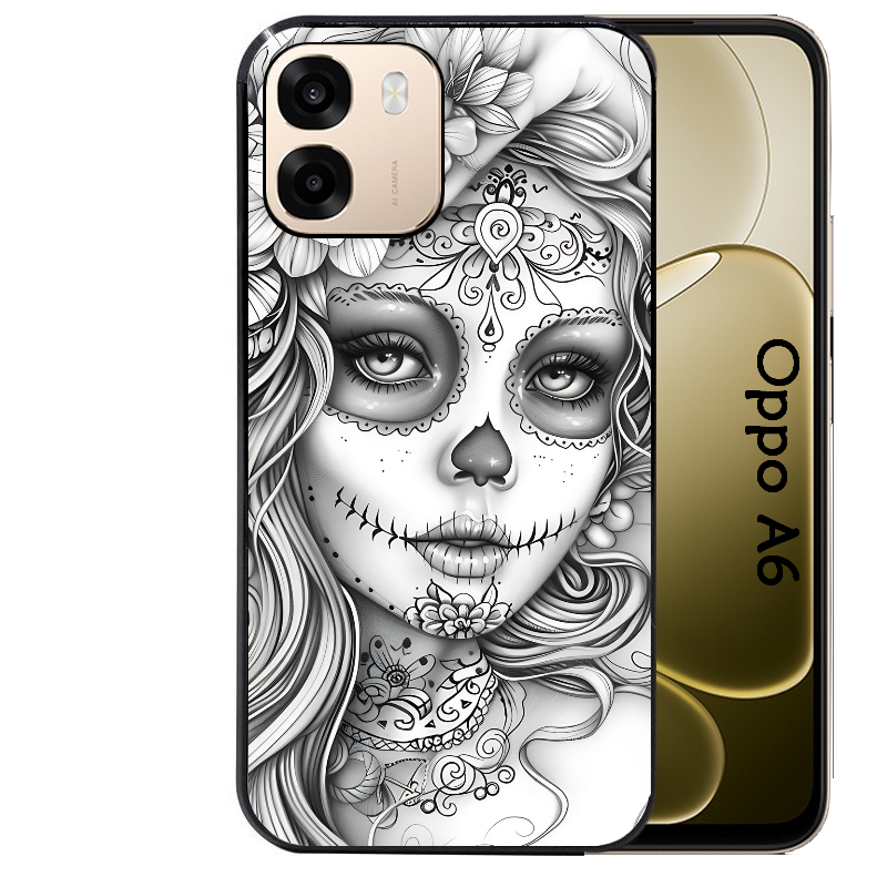 Coque noire taperso pour OPPO A6 A6X 4G et 5G avec motif mort calavera tatoo protection antichoc personnalisée