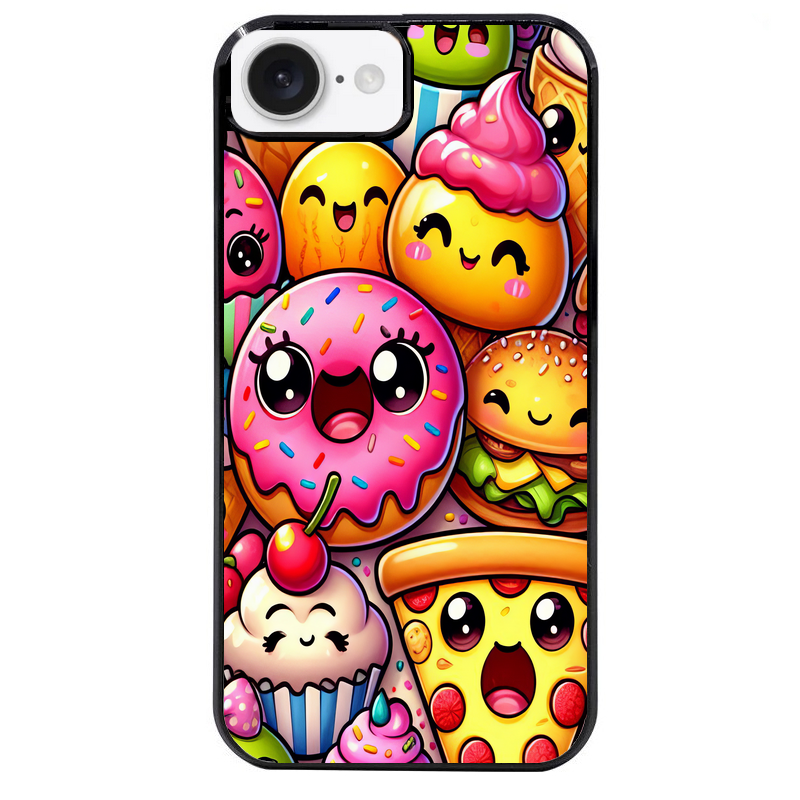 Coque noire taperso pour Iphone 16 16E PLUS MAX PRO avec motif anime donut kawaii protection antichoc personnalisée
