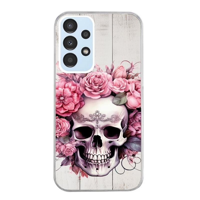 Coque taperso pour Galaxy A13 4G et 5G A23 A53 avec motif tete de mort floral protection antichoc personnalisée