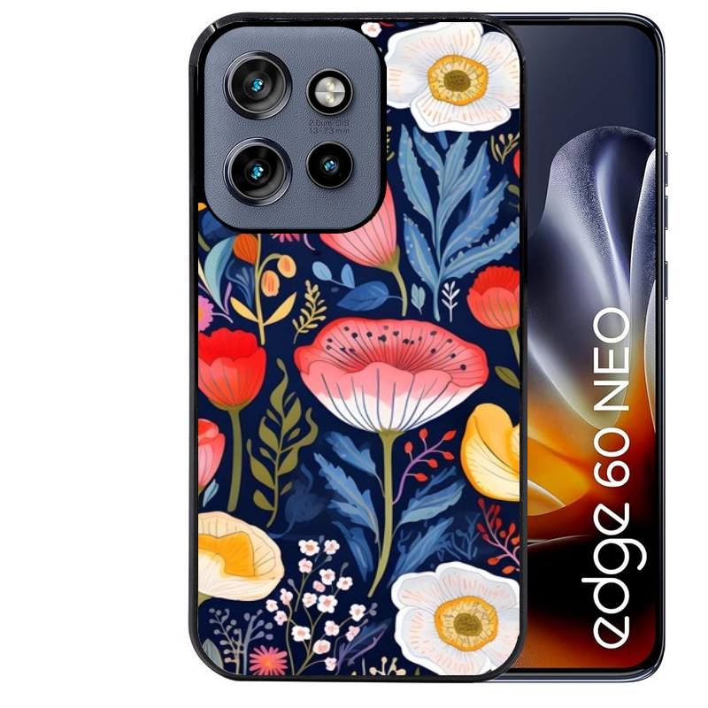 Coque noire taperso pour Moto Edge 60 et Neo Fusion Pro avec motif fleur coquelicot protection antichoc personnalisée