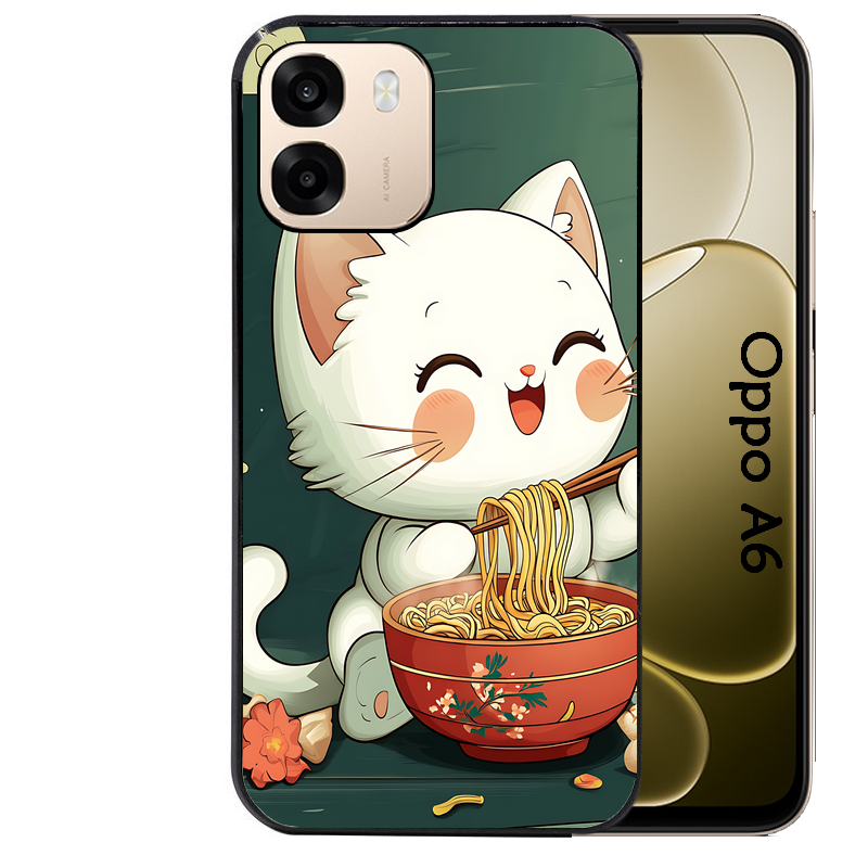Coque noire taperso pour OPPO A6 A6X 4G et 5G avec motif chat ramen nuage protection antichoc personnalisée