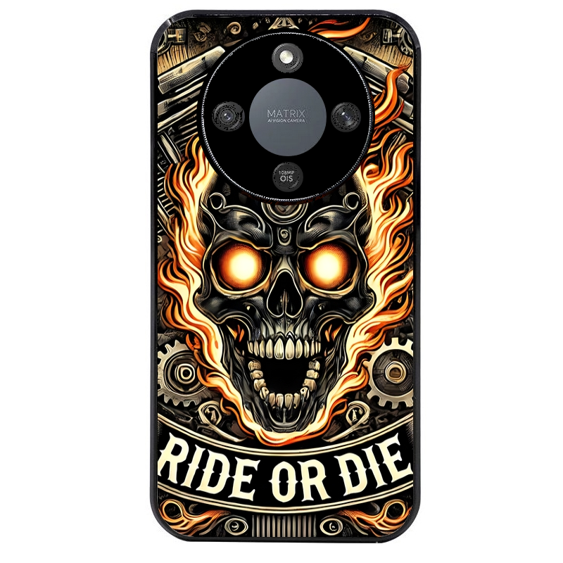Coque noire taperso pour Honor X9A avec motif tete de mort flamme protection antichoc personnalisée
