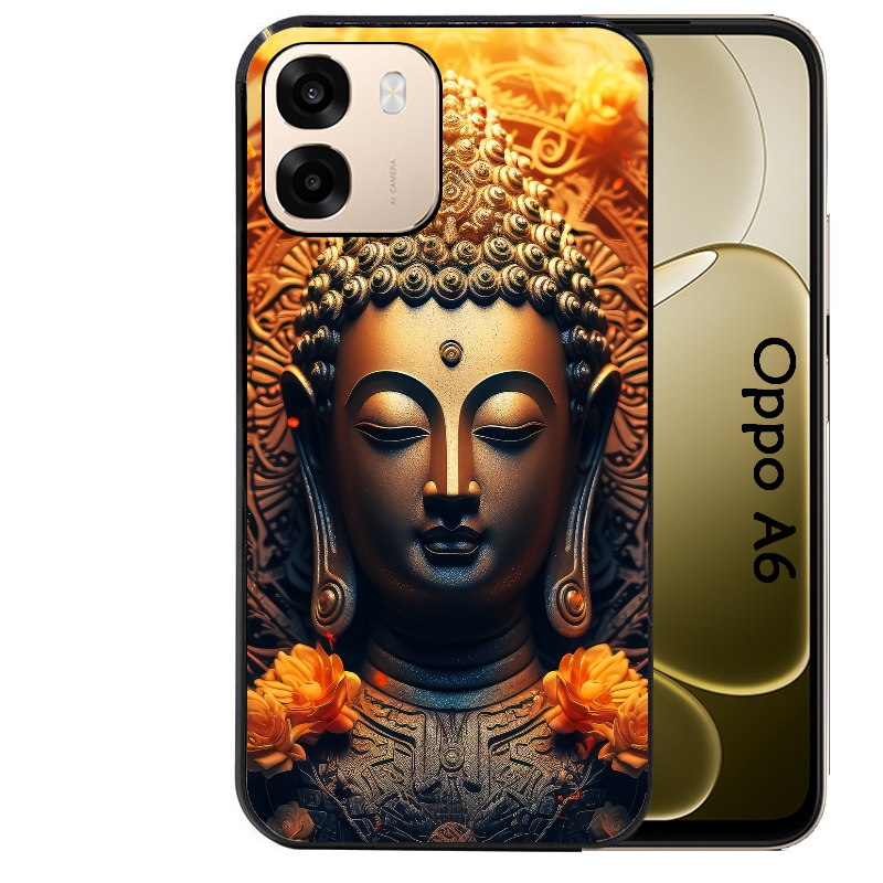 Coque noire taperso pour OPPO A6 A6X 4G et 5G avec motif bouddha et fleur protection antichoc personnalisée