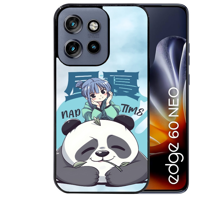 Coque noire taperso pour Moto Edge 60 et Neo Fusion Pro avec motif panda anime protection antichoc personnalisée