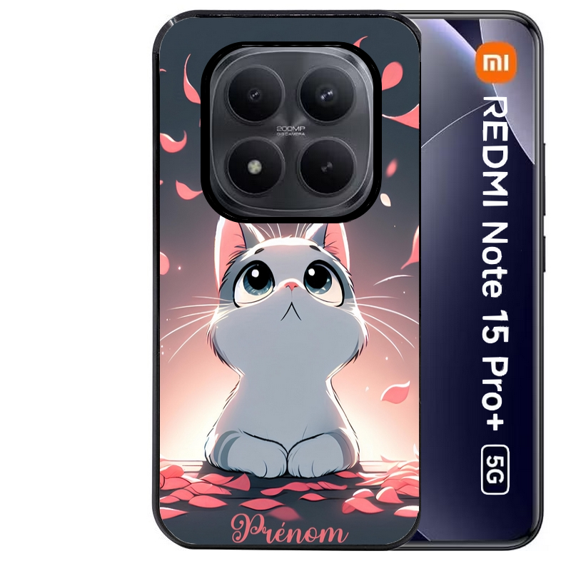 Coque noire taperso pour Redmi Note 15 et PRO PLUS 4G 5G avec motif chat anime avec votre prenom protection antichoc personnalisée