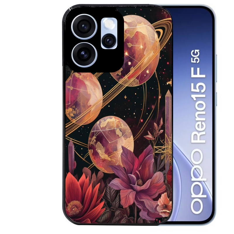 Coque noire taperso pour OPPO Reno 15 et F FS 5G avec motif astro et fleurs protection antichoc personnalisée