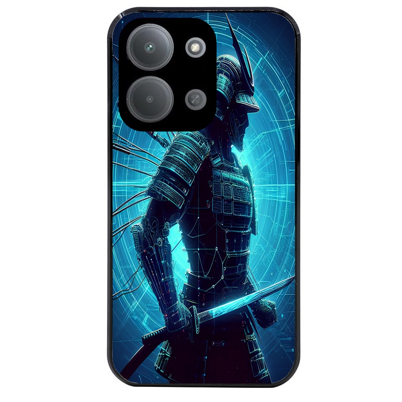 Coque noire taperso pour POCO C85 avec motif samourai bleu protection antichoc personnalisée