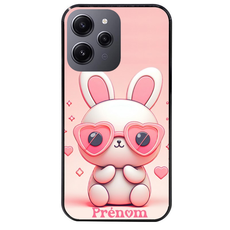 Coque noire taperso pour Redmi 12 4G et 5G avec motif lapin lunettes personnalisee protection antichoc personnalisée