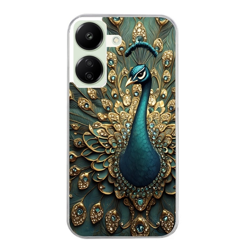 Coque taperso pour POCO C65 4G avec motif paon bijoux protection antichoc personnalisée