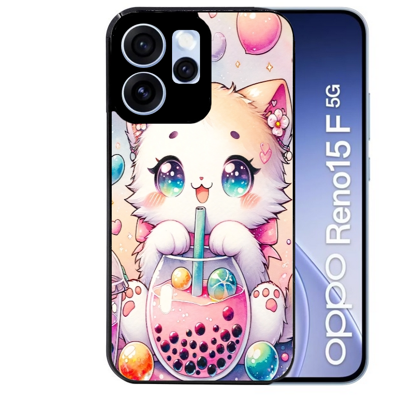 Coque noire taperso pour OPPO Reno 15 et F FS 5G avec motif chat bubble style manga protection antichoc personnalisée