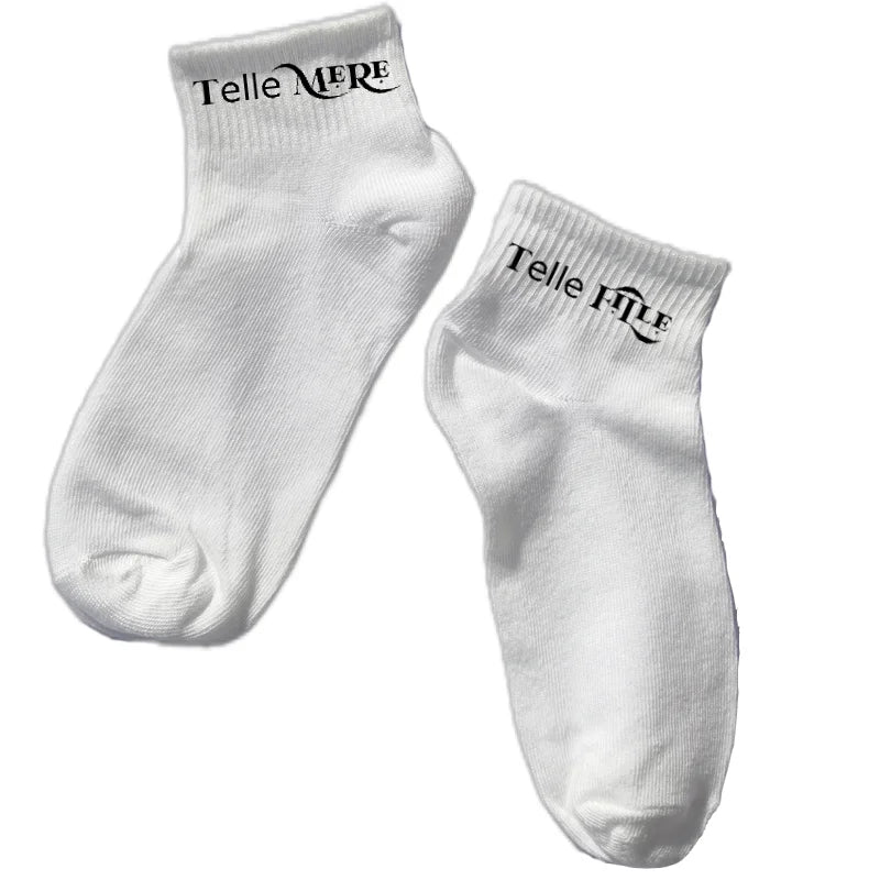 Chaussette courte maman fille disponible en blanc, rose, vert, jaune, violet et bleu