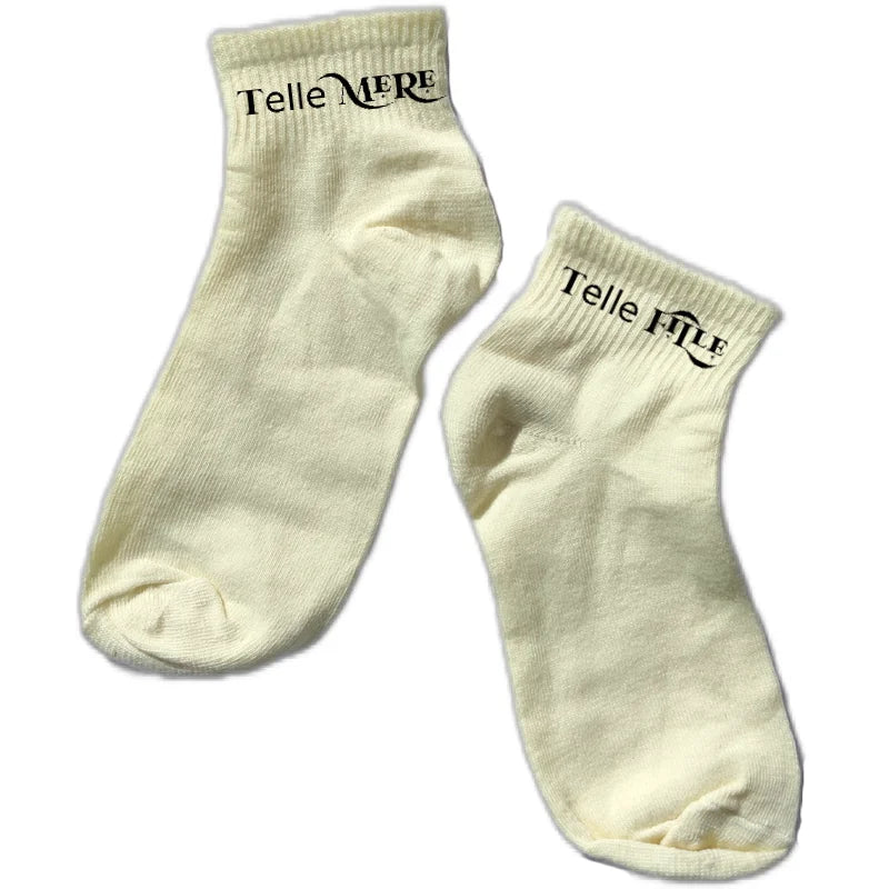 Chaussette courte maman fille disponible en blanc, rose, vert, jaune, violet et bleu