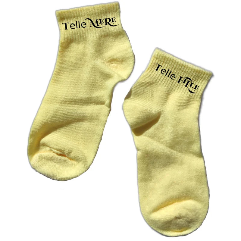Chaussette courte maman fille disponible en blanc, rose, vert, jaune, violet et bleu