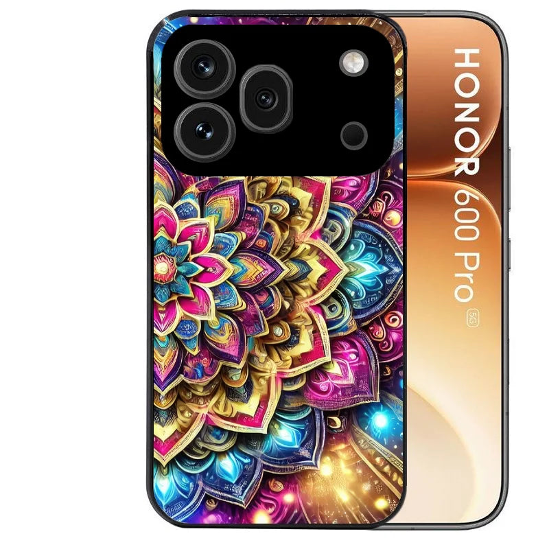 Coque noire taperso pour Honor 600 et 600 PRO avec motif mandala 2 protection antichoc personnalisée