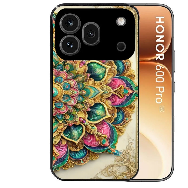 Coque noire taperso pour Honor 600 et 600 PRO avec motif mandala 3 protection antichoc personnalisée