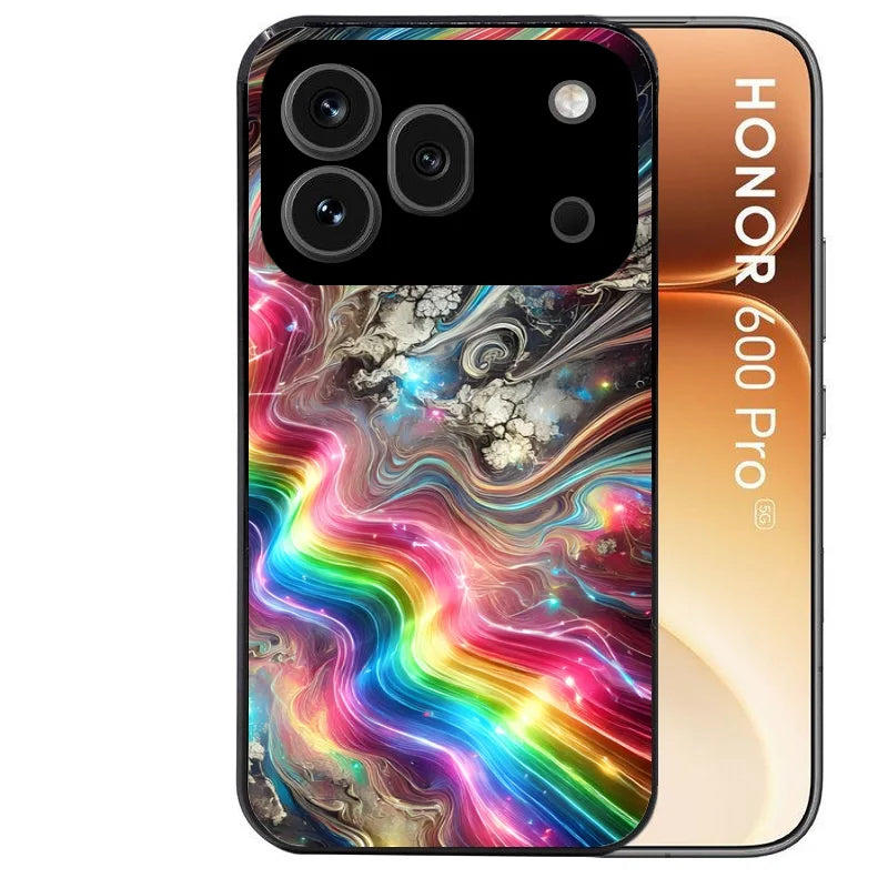 Coque noire taperso pour Honor 600 et 600 PRO avec motif marbre arc en ciel protection antichoc personnalisée