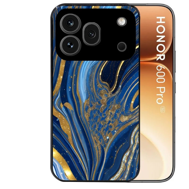 Coque noire taperso pour Honor 600 et 600 PRO avec motif marbre bleu agathe protection antichoc personnalisée