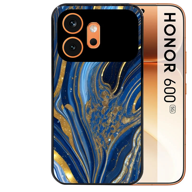 Coque noire taperso pour Honor 600 et 600 PRO avec motif marbre bleu agathe protection antichoc personnalisée