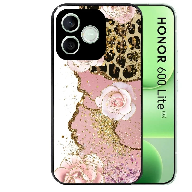 Coque noire pour Honor 600 LITE avec motif marbre fleur leopard protection antichoc personnalisée