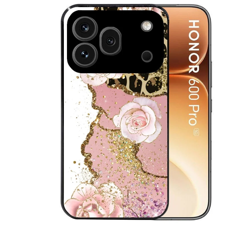 Coque noire taperso pour Honor 600 et 600 PRO avec motif marbre fleur leopard protection antichoc personnalisée