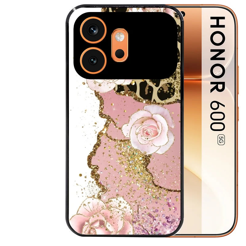 Coque noire taperso pour Honor 600 et 600 PRO avec motif marbre fleur leopard protection antichoc personnalisée