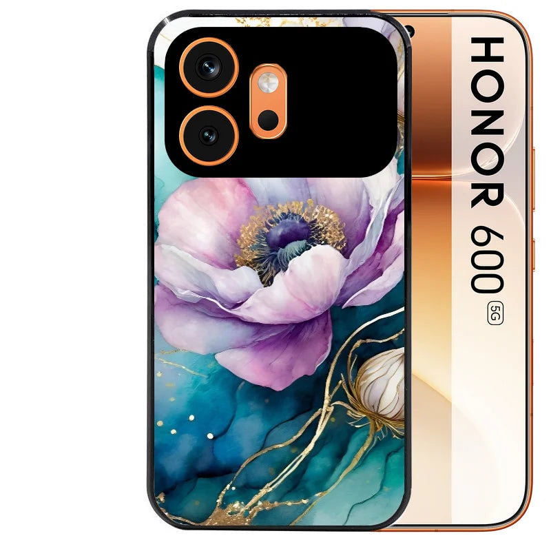 Coque noire taperso pour Honor 600 et 600 PRO avec motif marbre fleur turquoise protection antichoc personnalisée