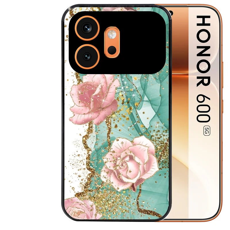 Coque noire taperso pour Honor 600 et 600 PRO avec motif marbre fleur protection antichoc personnalisée