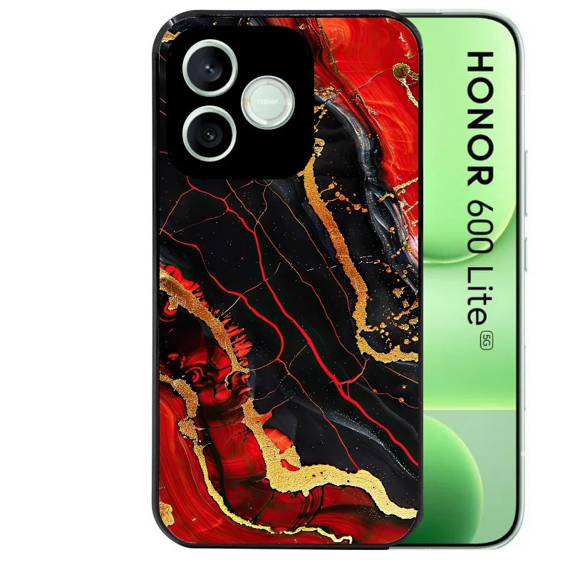 Coque noire pour Honor 600 LITE avec motif marbre rouge protection antichoc personnalisée