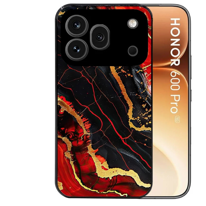 Coque noire taperso pour Honor 600 et 600 PRO avec motif marbre rouge protection antichoc personnalisée