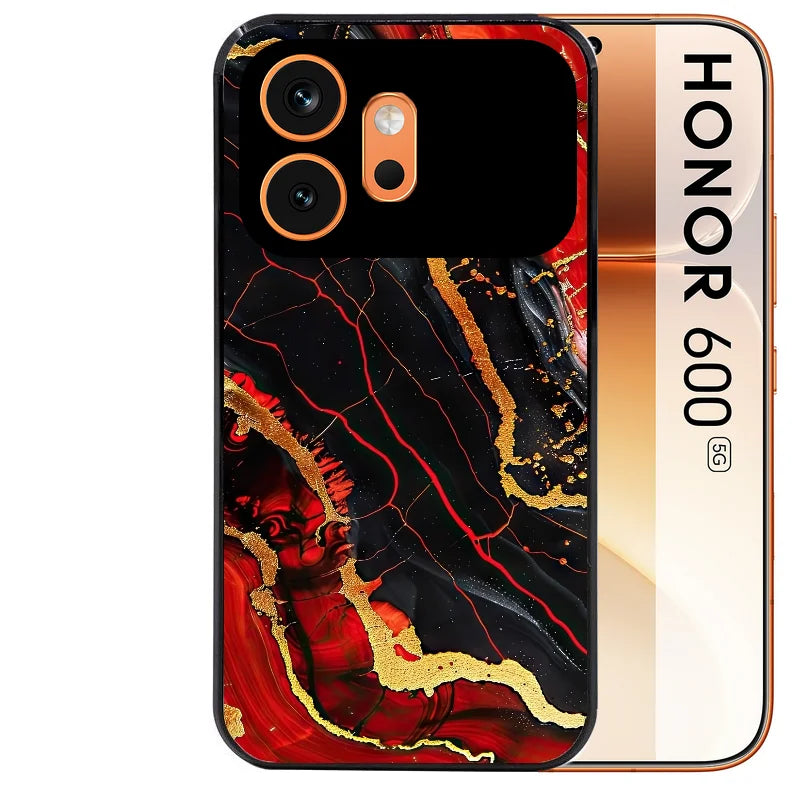 Coque noire taperso pour Honor 600 et 600 PRO avec motif marbre rouge protection antichoc personnalisée