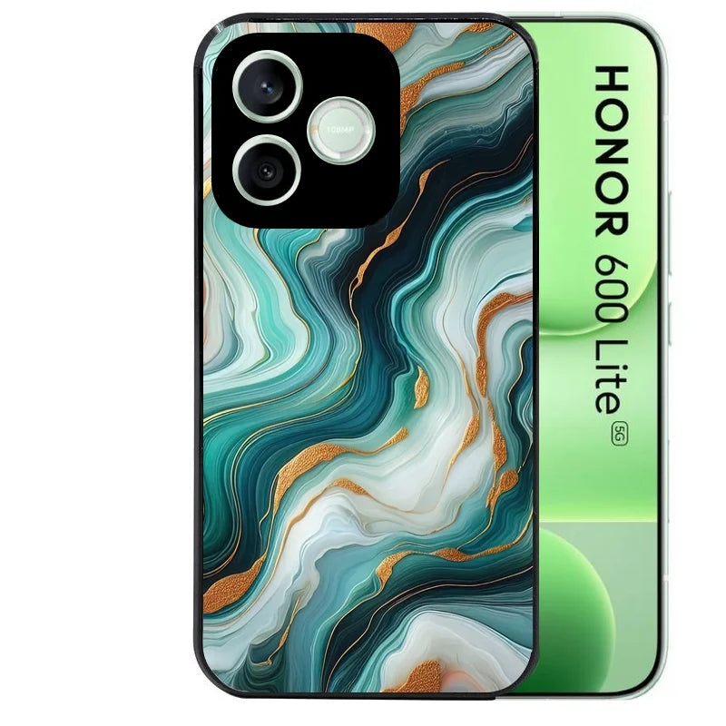 Coque noire pour Honor 600 LITE avec motif marbre vert protection antichoc personnalisée