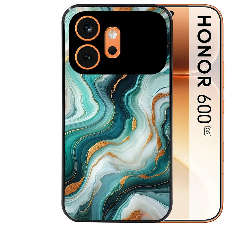 Coque noire taperso pour Honor 600 et 600 PRO avec motif marbre vert protection antichoc personnalisée