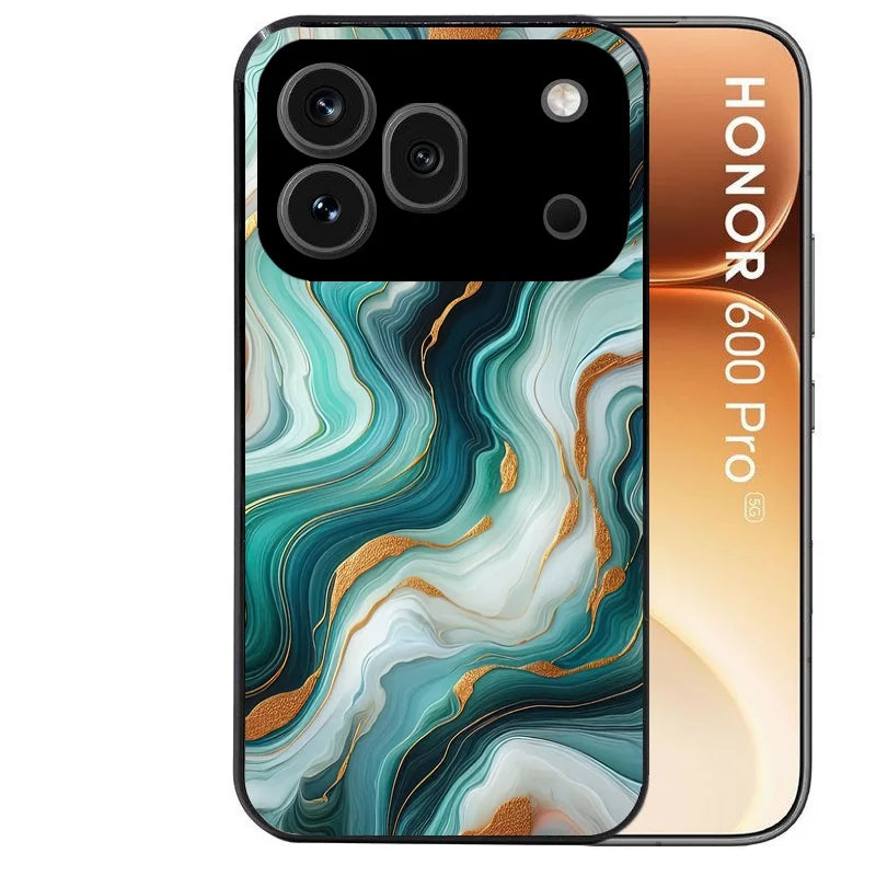 Coque noire taperso pour Honor 600 et 600 PRO avec motif marbre vert protection antichoc personnalisée