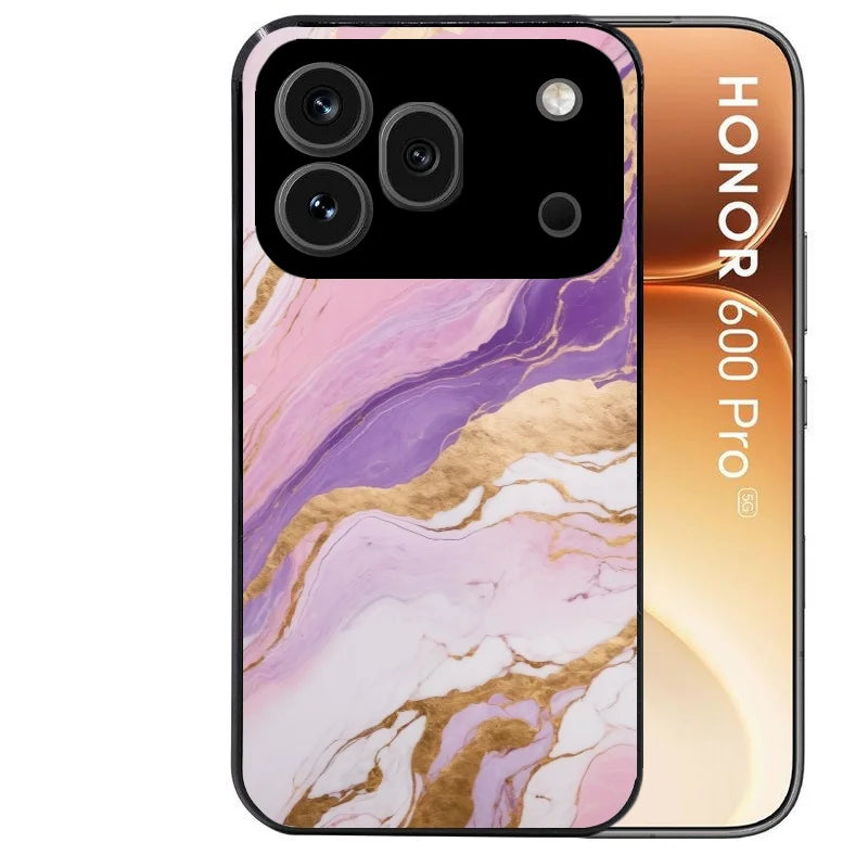 Coque noire taperso pour Honor 600 et 600 PRO avec motif marbre violet protection antichoc personnalisée